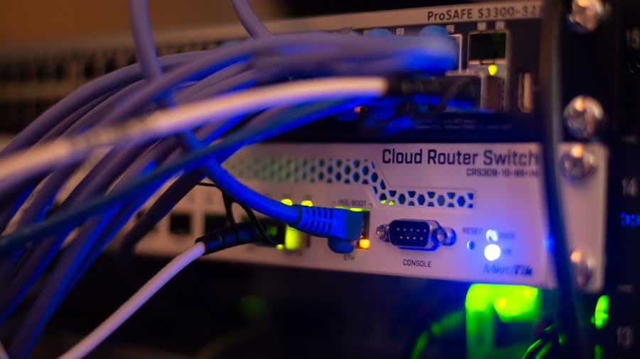 Close-up of network wiring