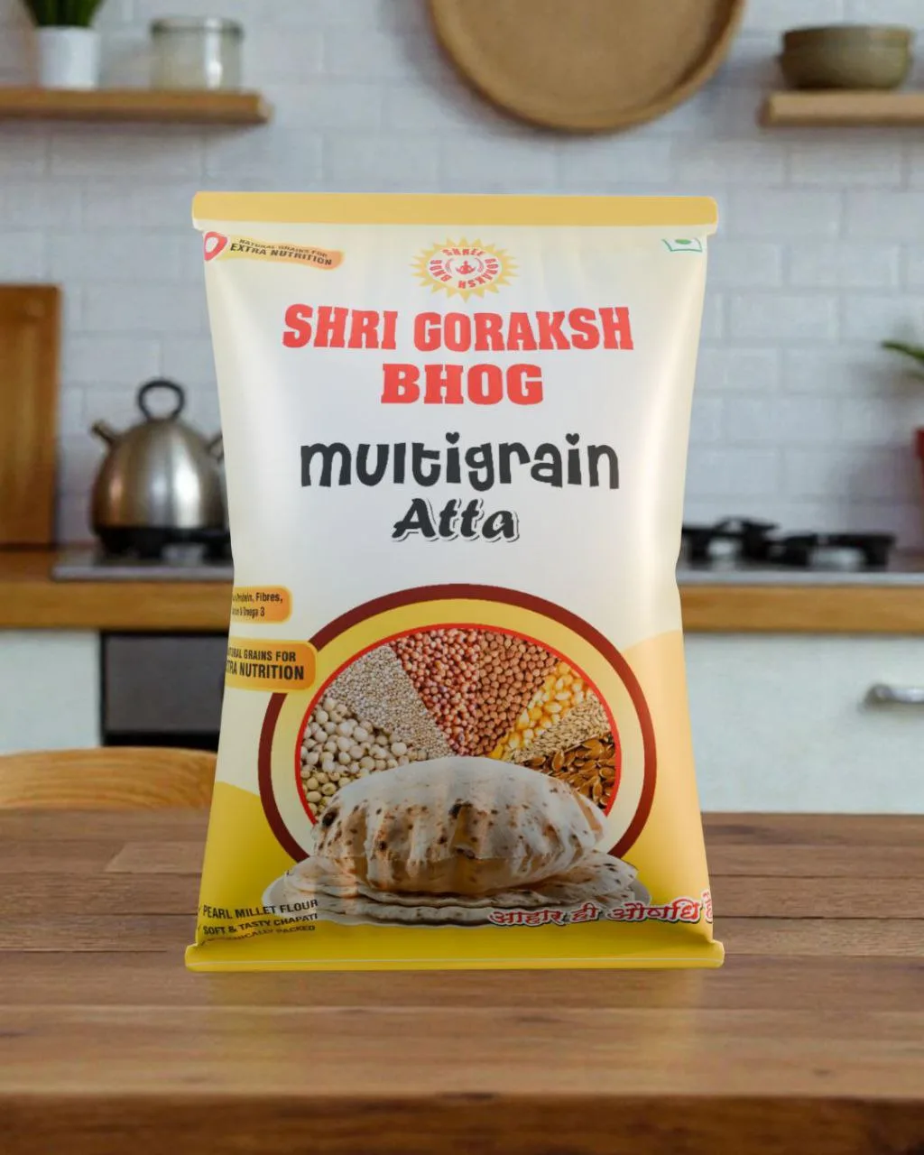 Shree Goraksh Bhog Multigrain Atta 5KG | Made with 60% whole wheat flour and 40% carefully selected grains and seeds  - KaashtKart