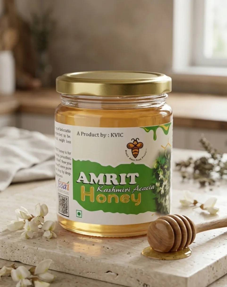 Amrit  Kashmiri Acacia Honey A Product By:KVIC - 250gm | 100% Natural Honey| Certifications : ISO, HACCP, IAF, EIAC  - KaashtKart