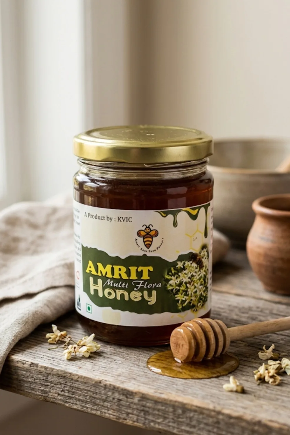 Amrit Sunflower Multi Flora Honey A Product By:KVIC - 250 gm | 100% Natural Honey| Certifications : ISO, HACCP, IAF, EIAC  - KaashtKart