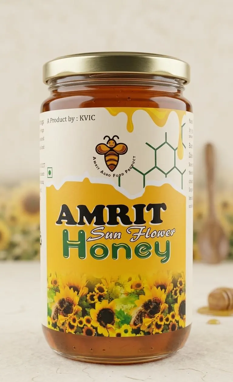 Amrit Sunflower Honey A Product By:KVIC - 1 KG | 100% Natural Honey| Certifications : ISO, HACCP, IAF, EIAC  - KaashtKart
