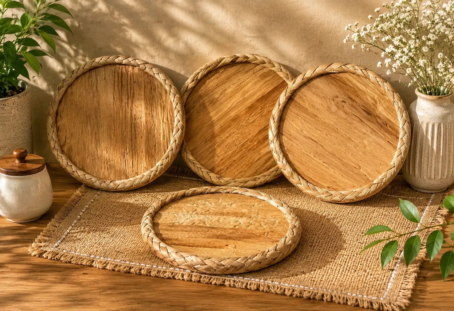 Handmade Organic  Natural Water Hyacinth Tea Coaster| Handmade Set of 4 - KaashtKart
