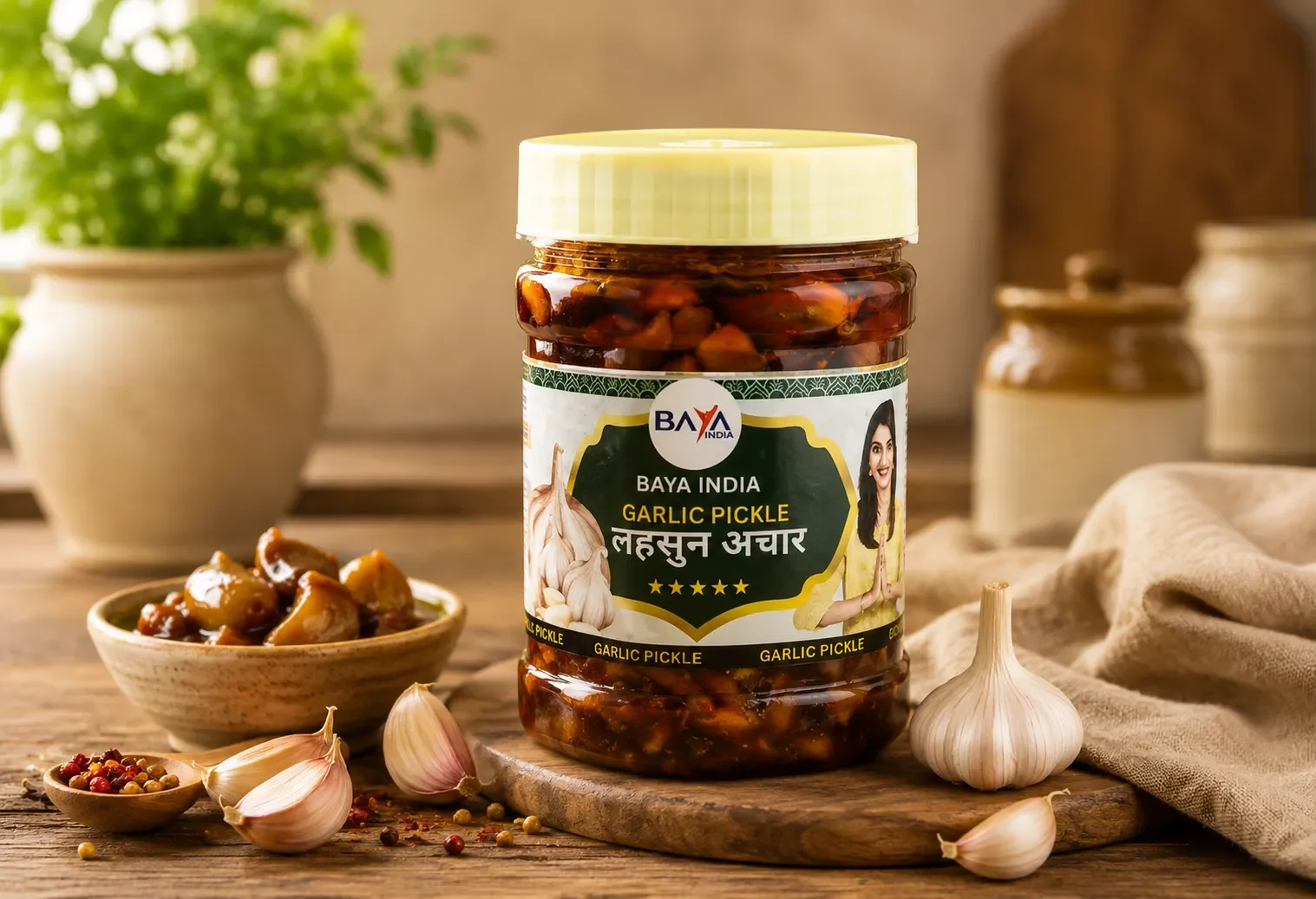 Baya India Garlic Pickle 330g | Homemade Lehsun ka Achar | Traditional North Indian Recipe | Spicy & Tangy Flavor | Made with Mustard Oil & Handcrafted Spices | No Preservatives - KaashtKart