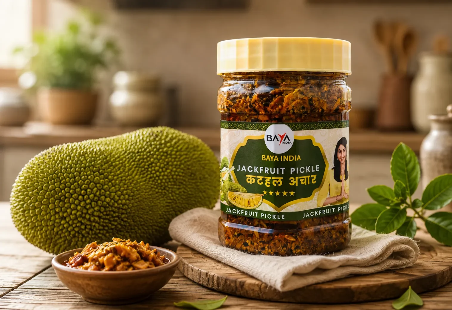 Baya India Homemade Kathal ka Achar | Jackfruit Pickle| Traditional Spicy & Tangy | No Preservatives, No Vinegar | Made in Pure Mustard Oil | Sun-Dried | Homemade Taste | 320g Plastic Jar - KaashtKart