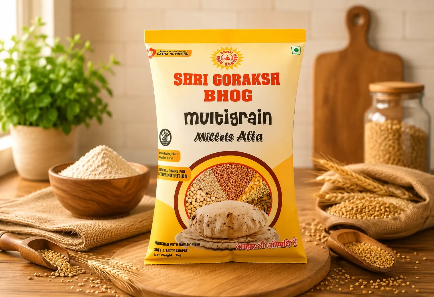 Shree Goraksh Bhog Multigrain Millets Atta is a wholesome blend of carefully selected grains and seeds
