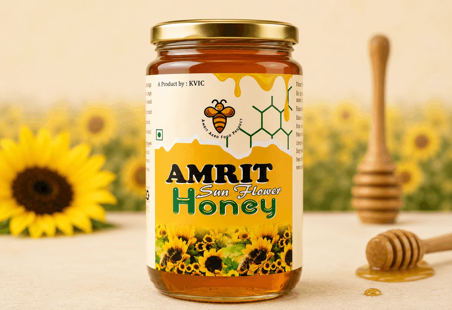 Amrit Sunflower Honey A Product By:KVIC - 1 KG | 100% Natural Honey| Certifications : ISO, HACCP, IAF, EIAC  - KaashtKart