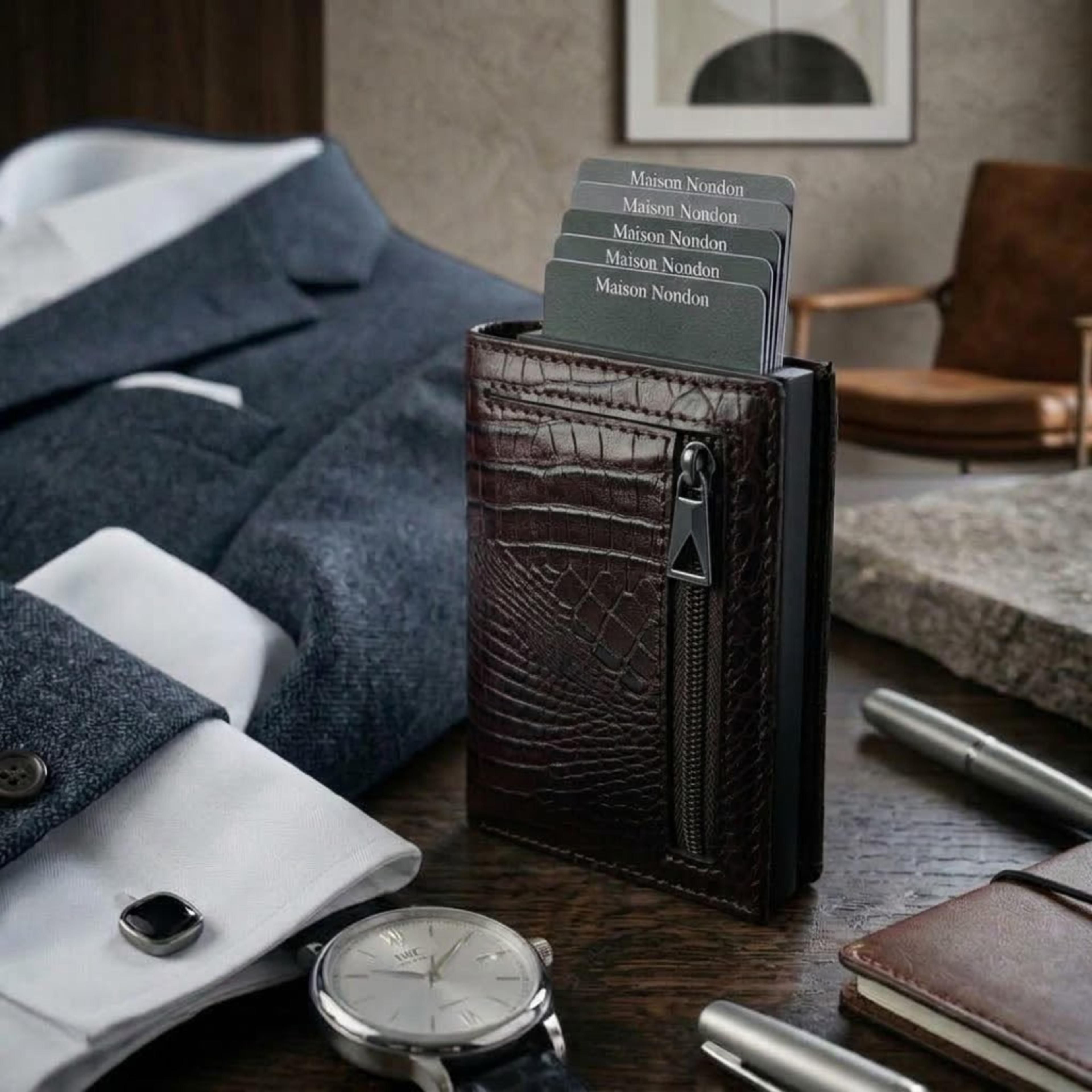 Maison Nondon Premium Pop-Up Wallet BROWN front view