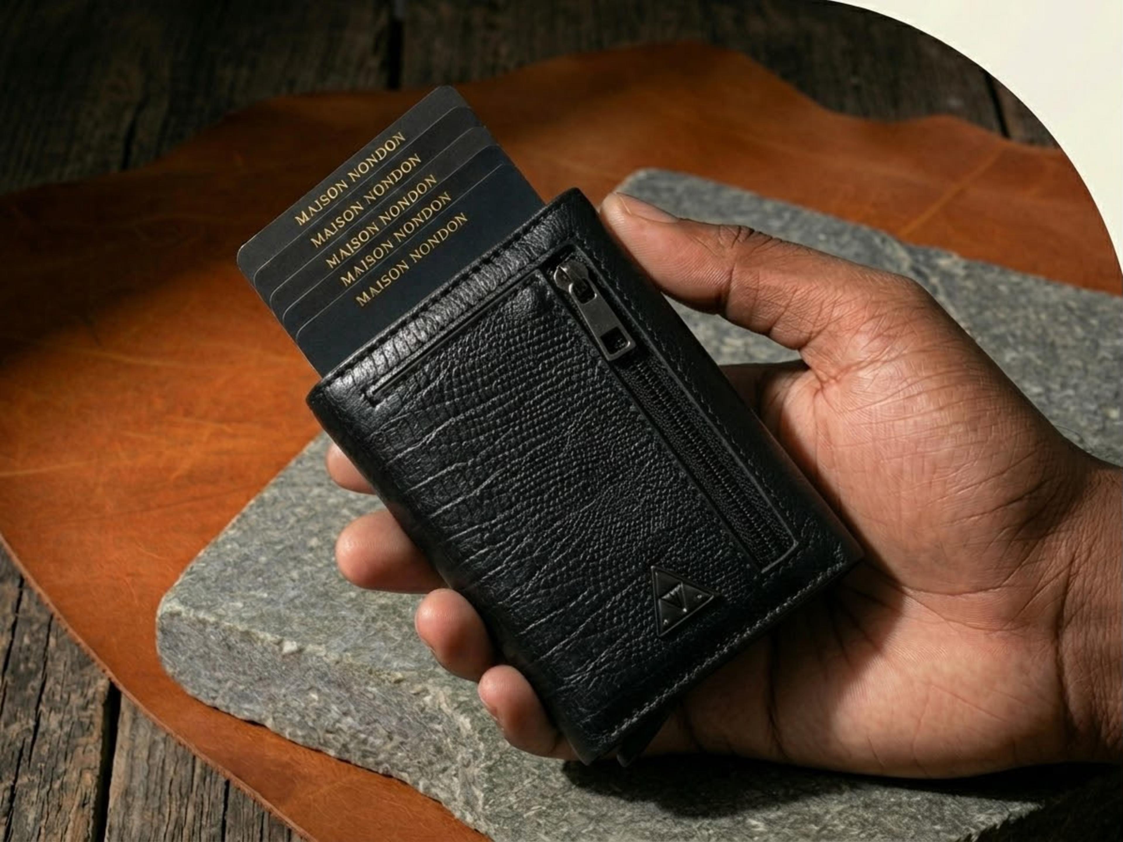 Maison Nondon Premium Pop-Up Wallet BLACK front view