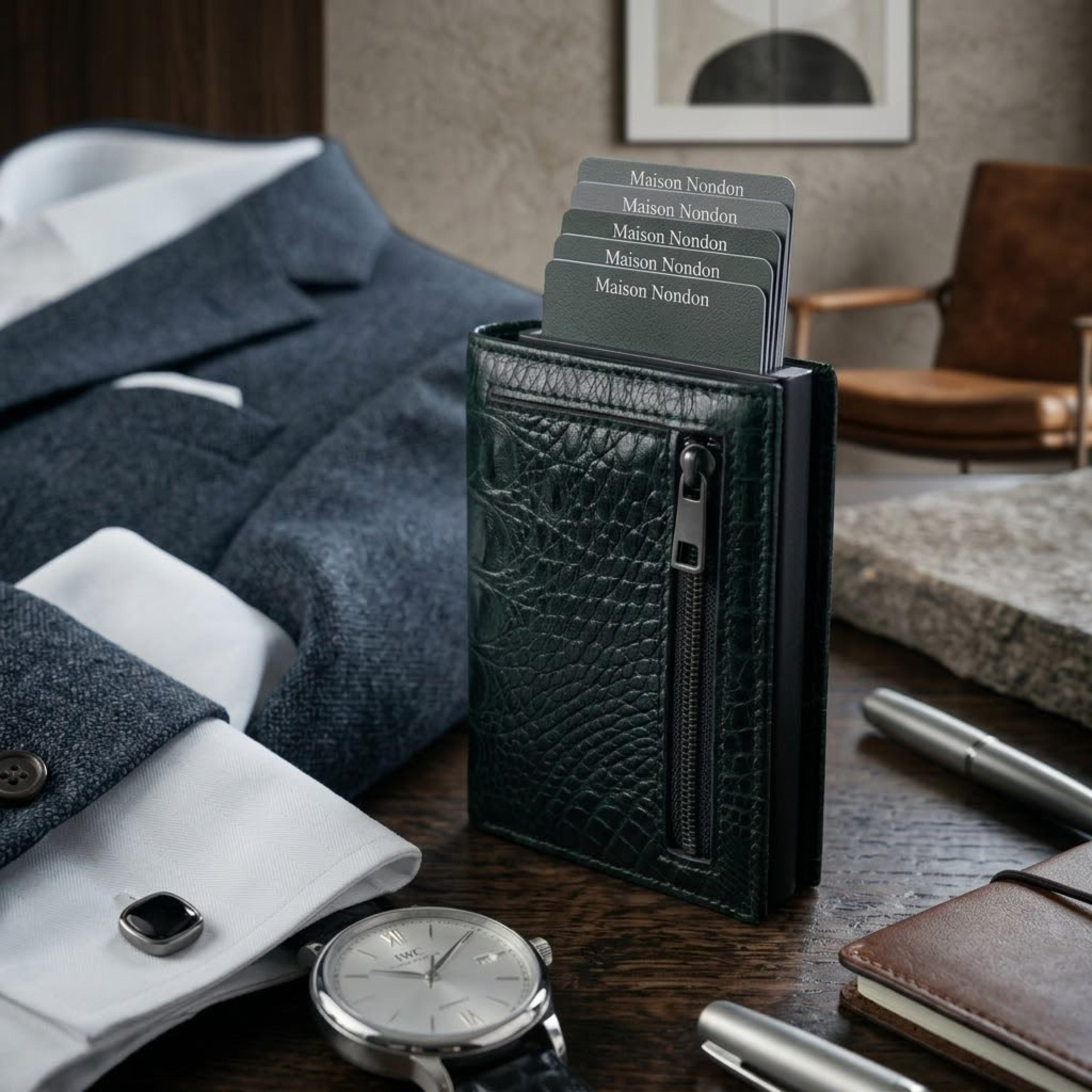 Maison Nondon Premium Pop-Up Wallet GREEN front view
