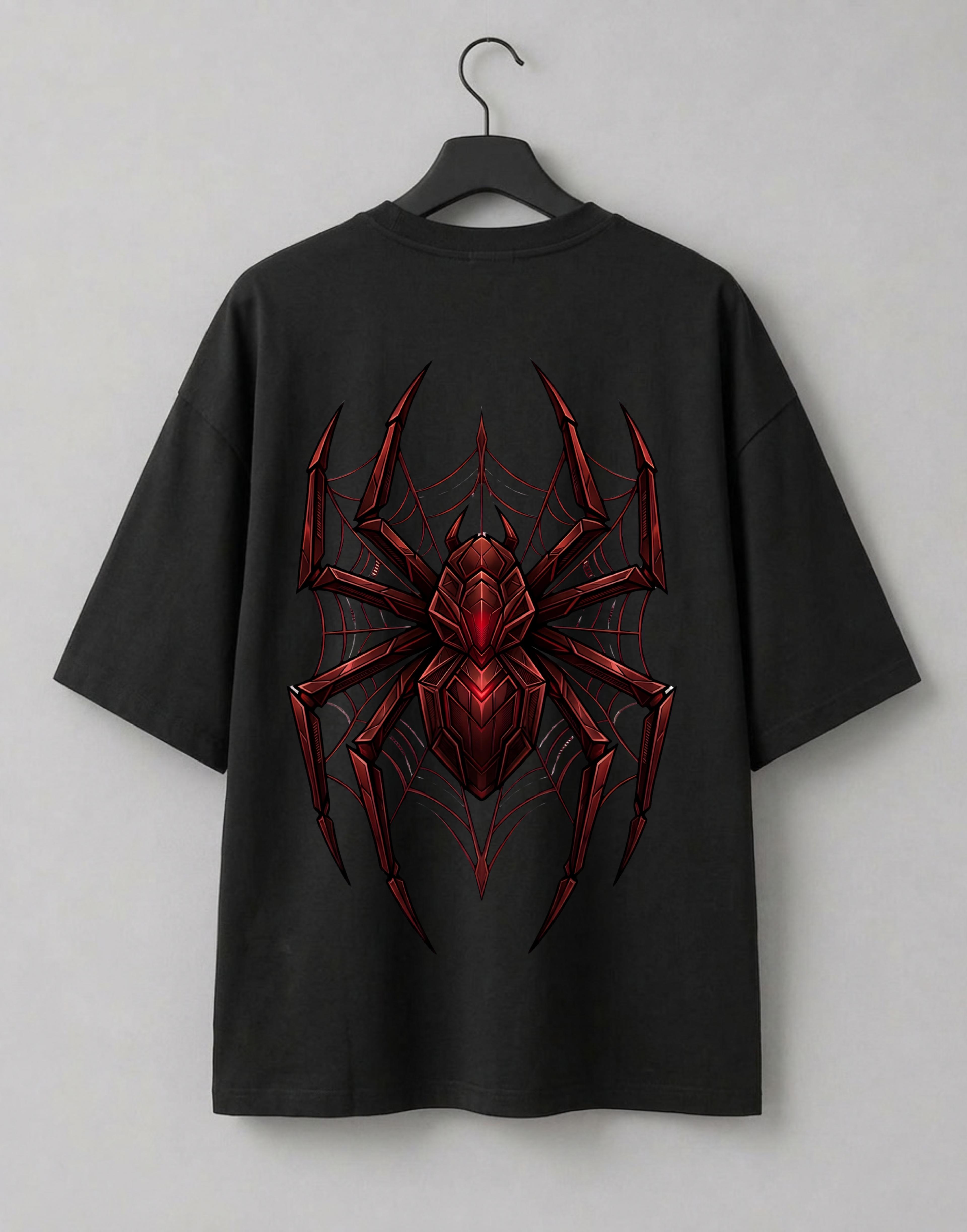 Red Spider Black Oversized Drop Shoulder T-Shirt | Maison Nondon front view