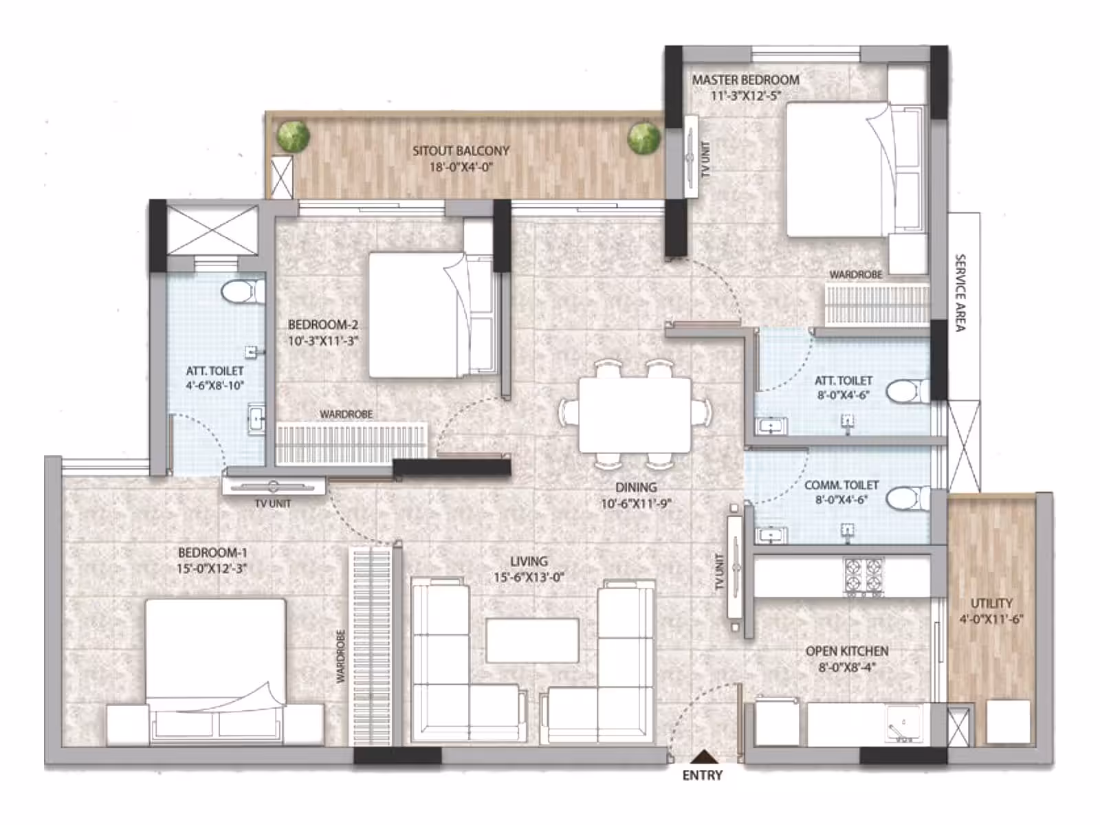 3 BHK-AMBROSIA-1797sqft - photo 2