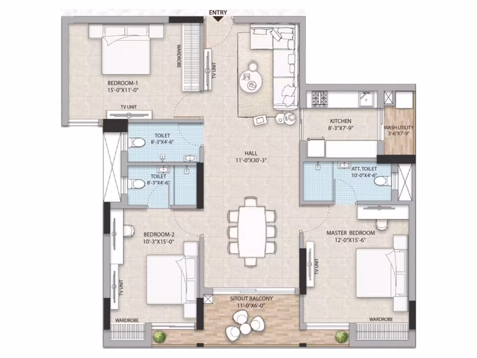 3 BHK-AMBROSIA-1926sqft - photo 2