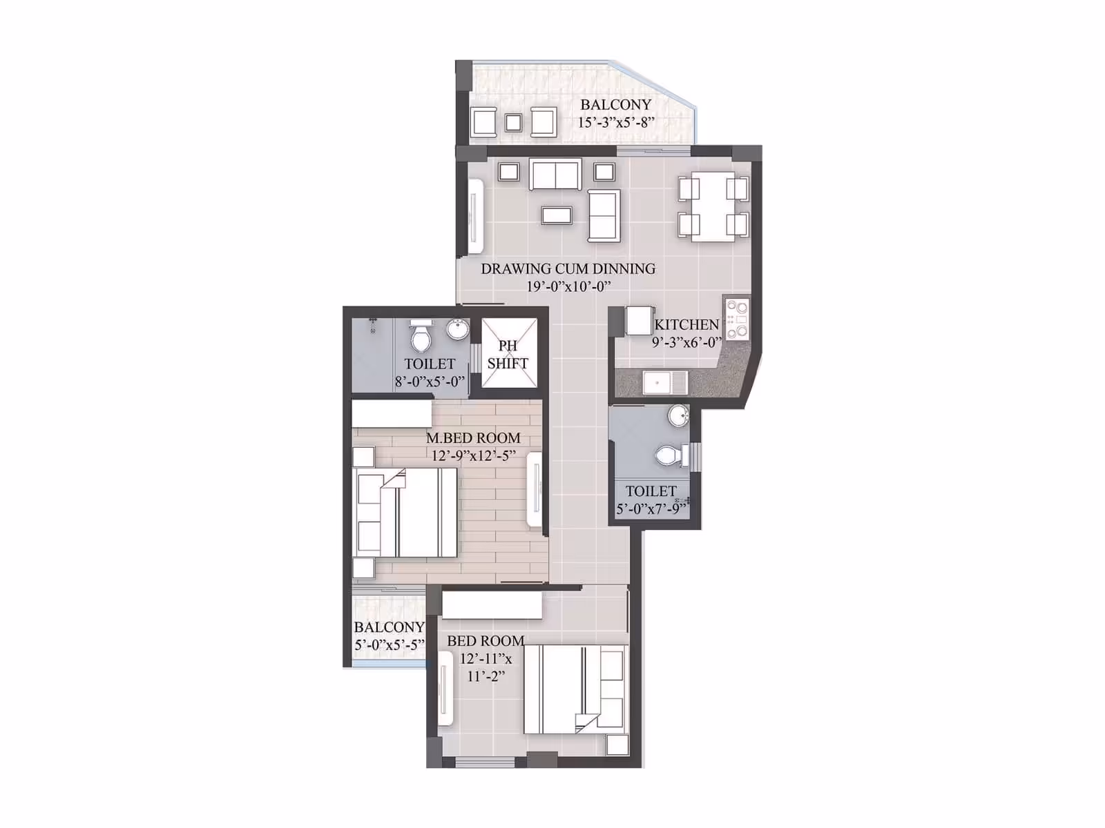 2 BHK - Monument Euphoria- 1384sqft - photo 4