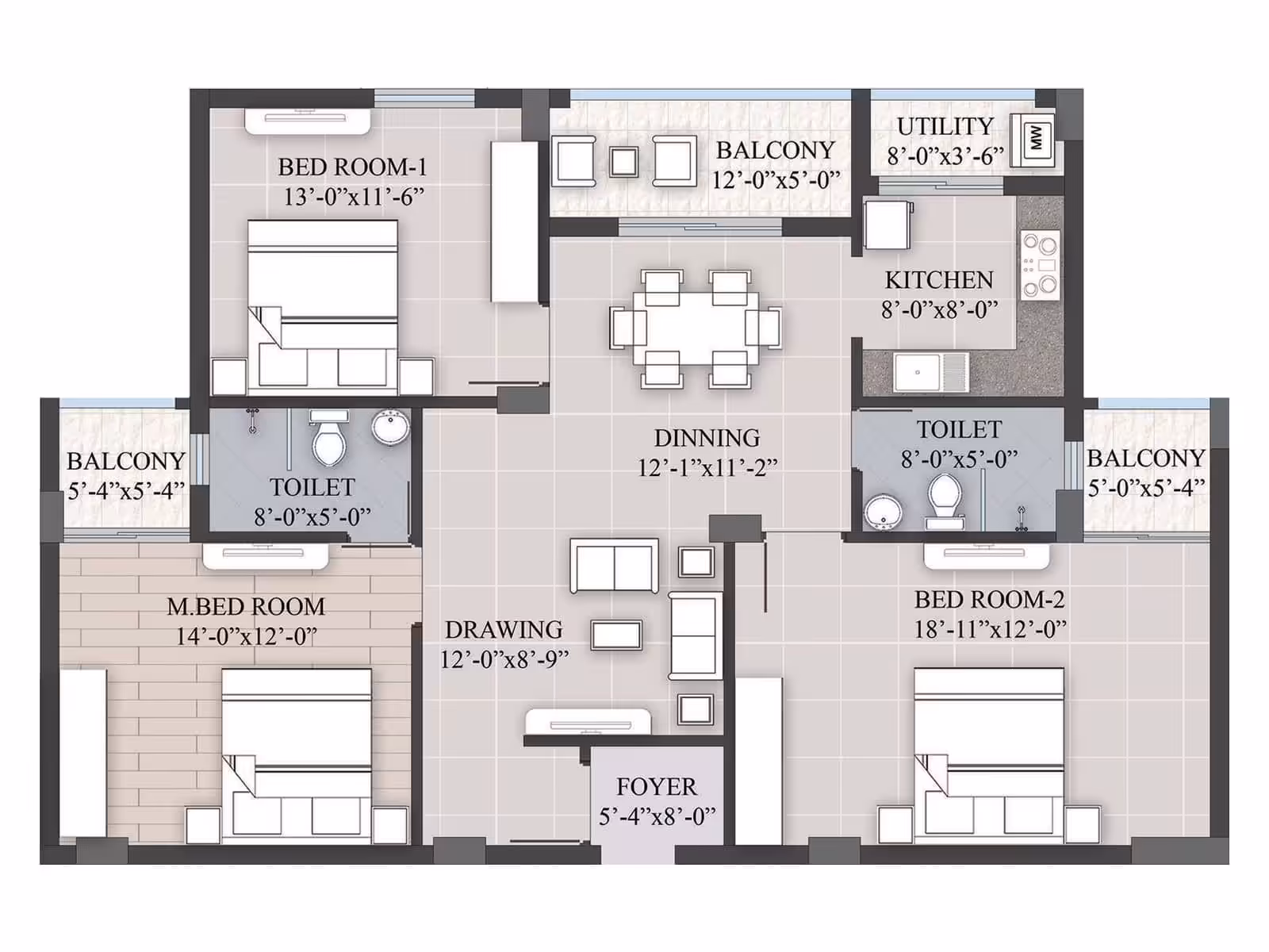 3 BHK - Monument Euphoria - 1939sqft - photo 2