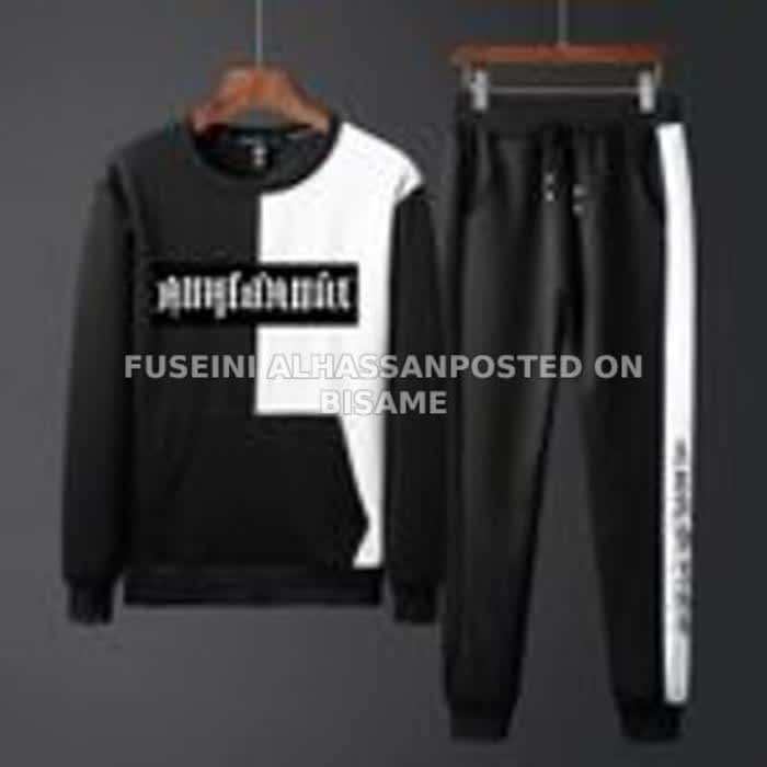 Men Tracksuit Set Jogger Sweatpants - Black/White SKU 698676
