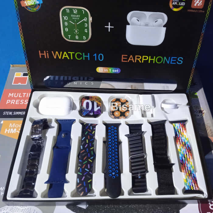 Smart Watch, Seven Straps, Airpod, And Charging Cable 