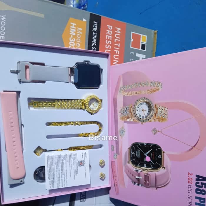 A58 plus smart watch for calls, chain watch, necklace, earrings, ring, charging cable 