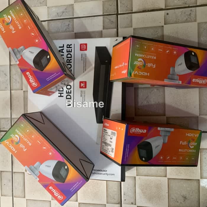 Dahua 4-channel CCTV camera system, including a DVR and four "Full-color" HDCVI bullet cameras. 