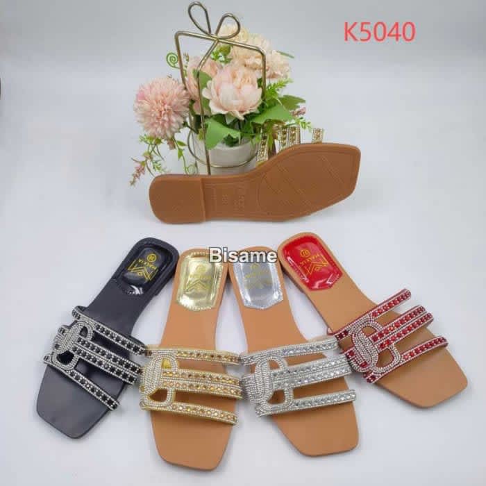 slippers in red, black, yellow and ash