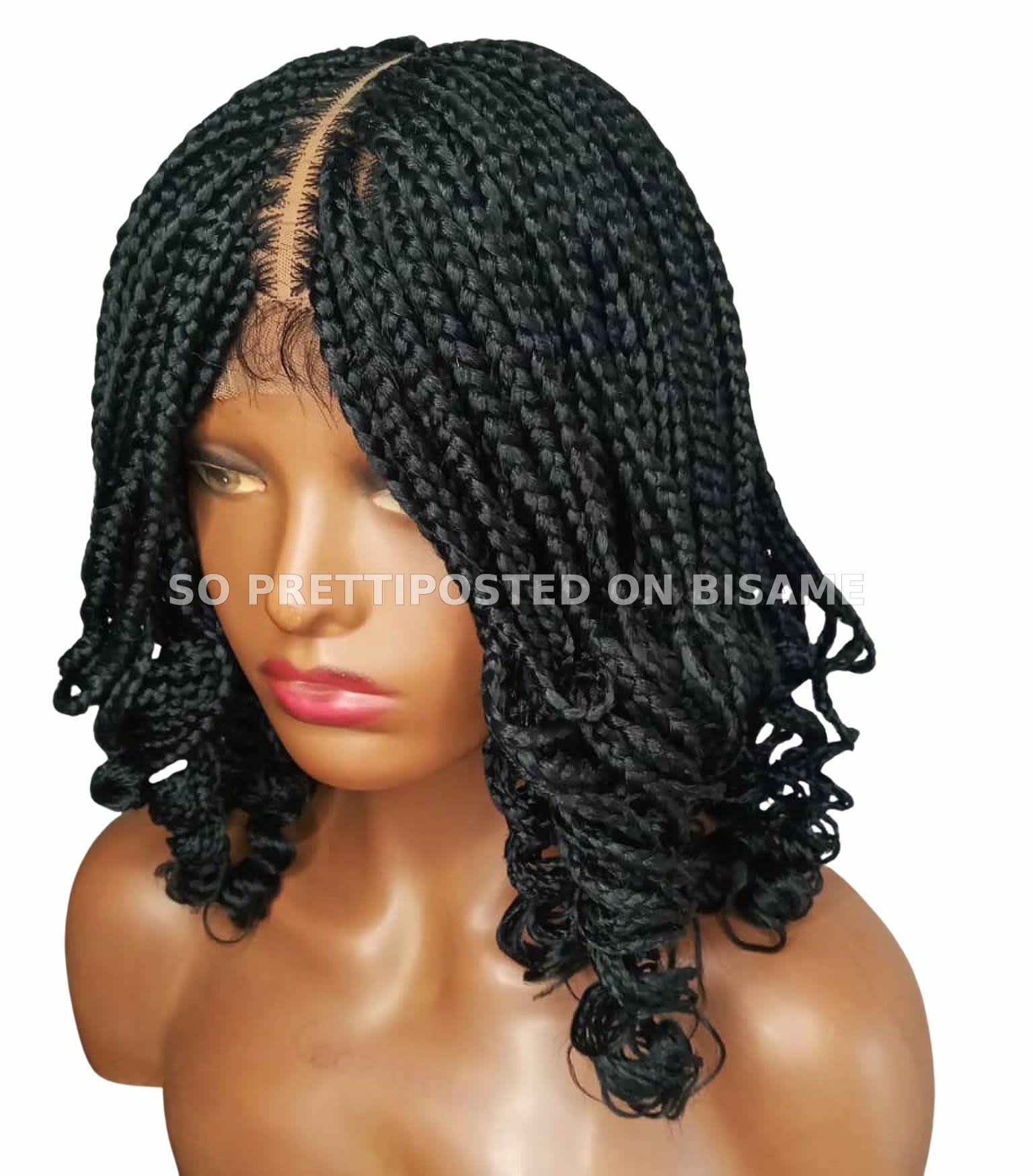 Short Curly Braided Wig- 12" Black