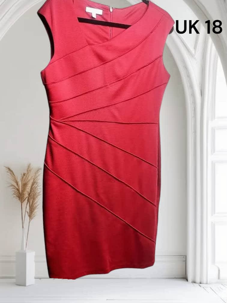 Classy Red Pleated Sleeveless Dress – UK 18 Ready-Made
