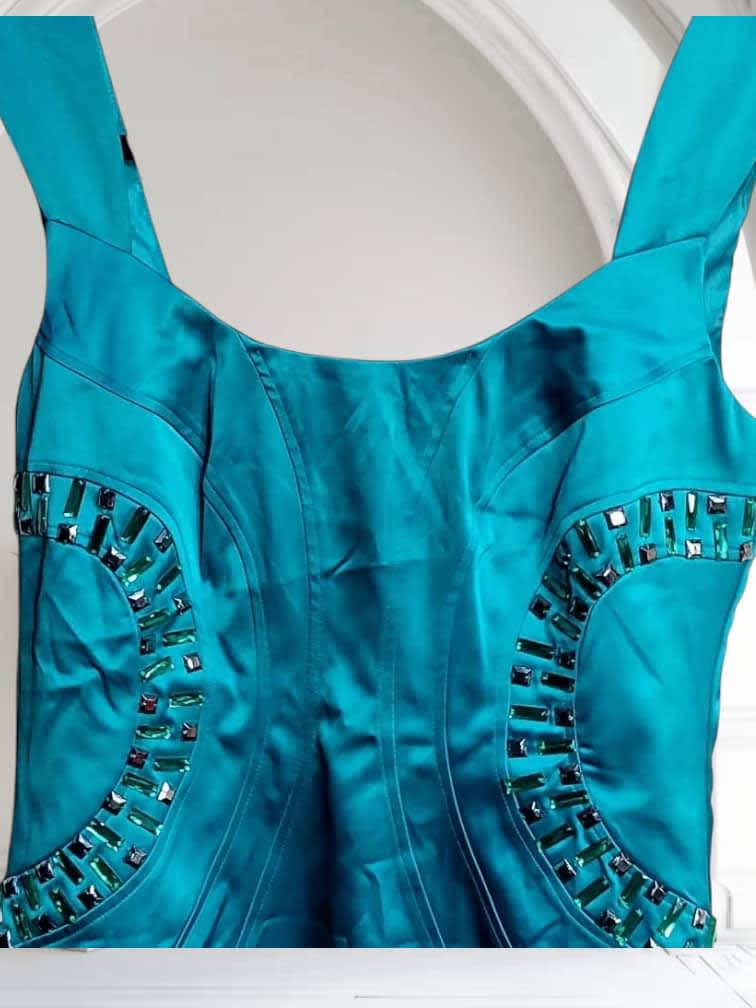 Elegant Teal Beaded Sleeveless Dress – UK 14 Ready-to-Wear