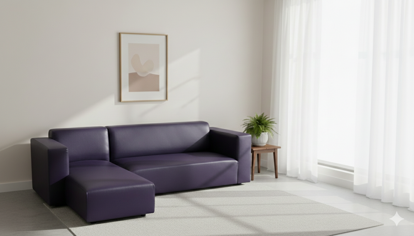 UK Import L-Shape Leather Sofa - Solid Wood Frame