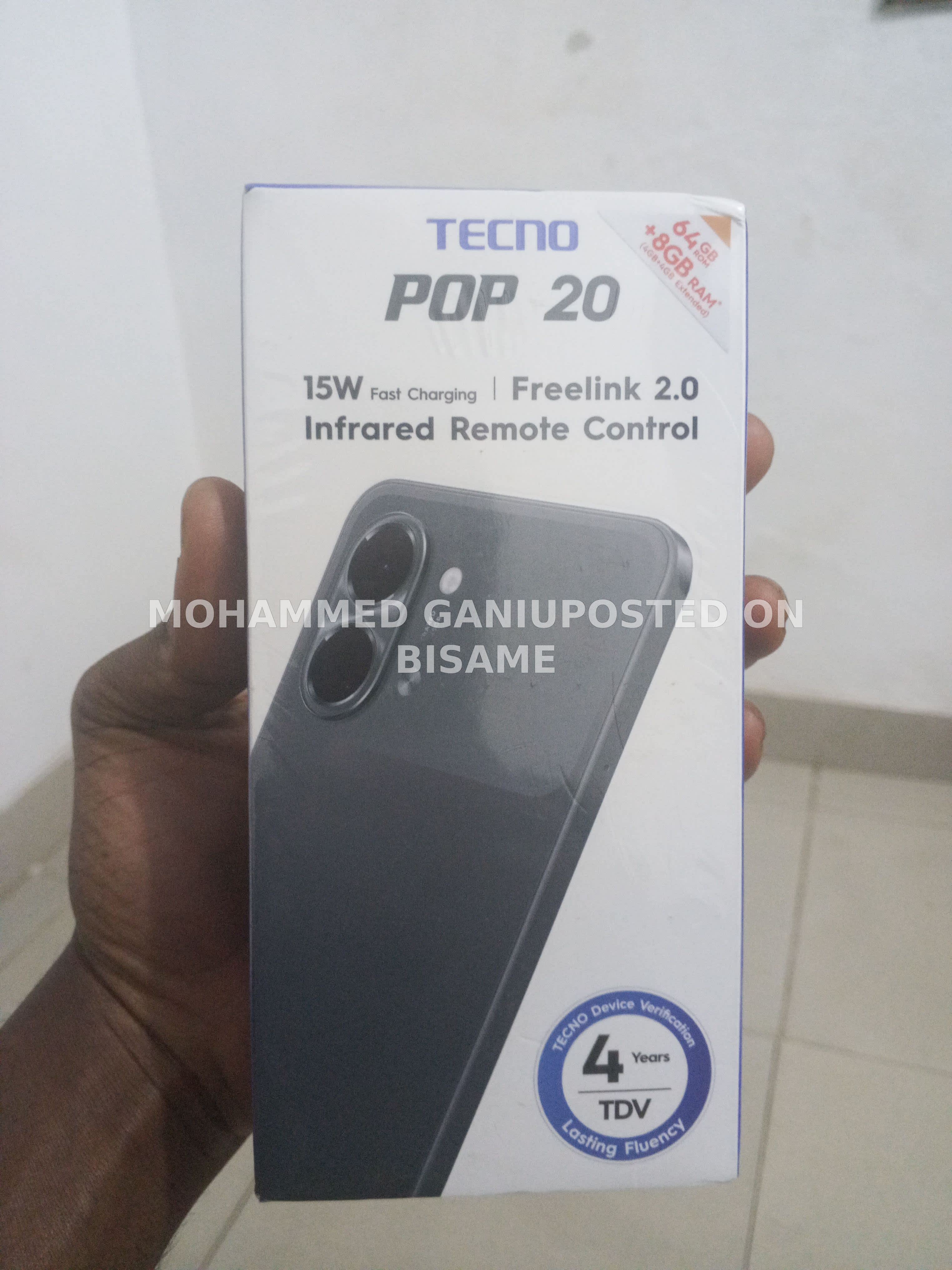 Tecno Pop 20, 4GB Ram, 64GB, Brand New, Black 