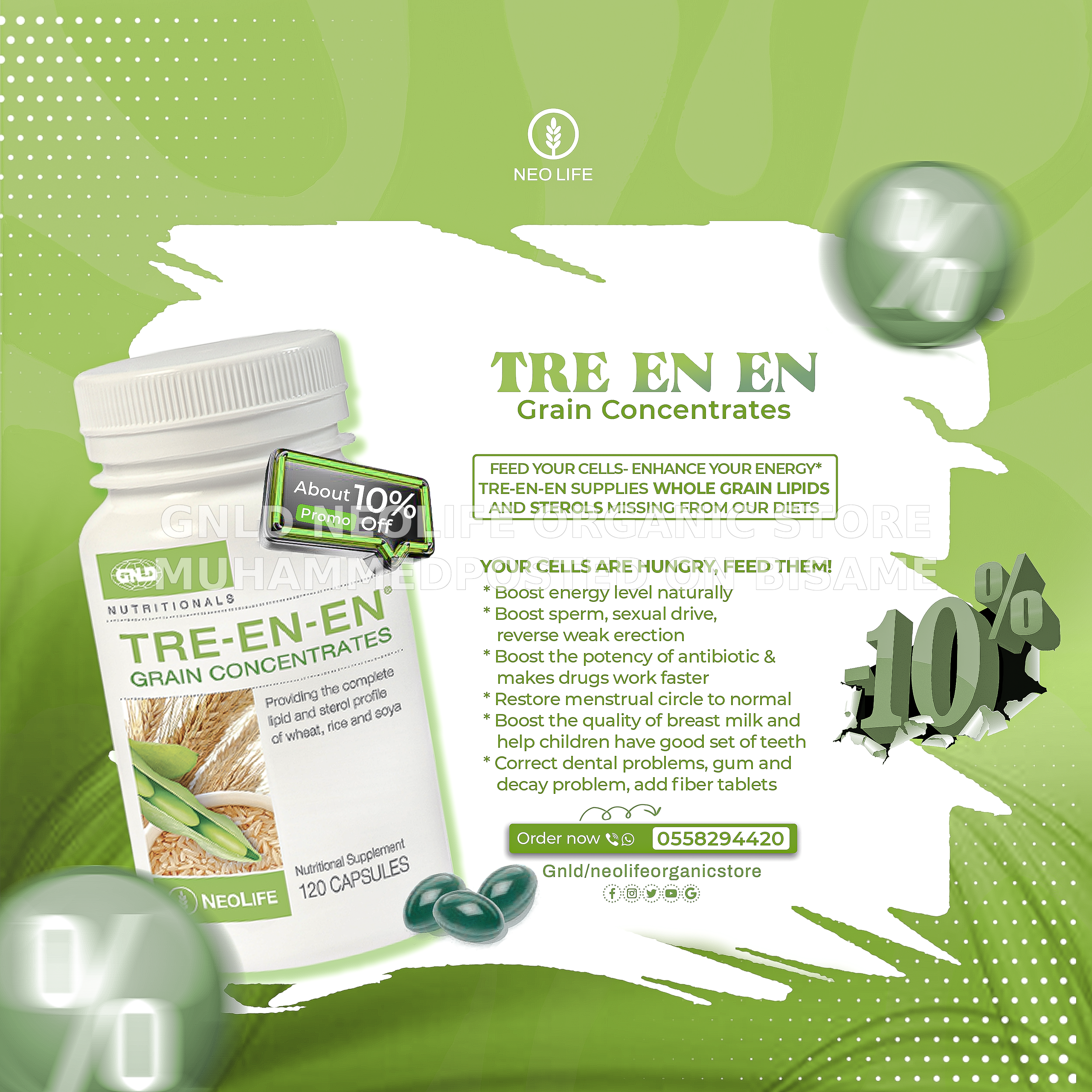 NeoLife Tre-en-en Grain Concentrates Nutritional Supplement- 120 Capsules