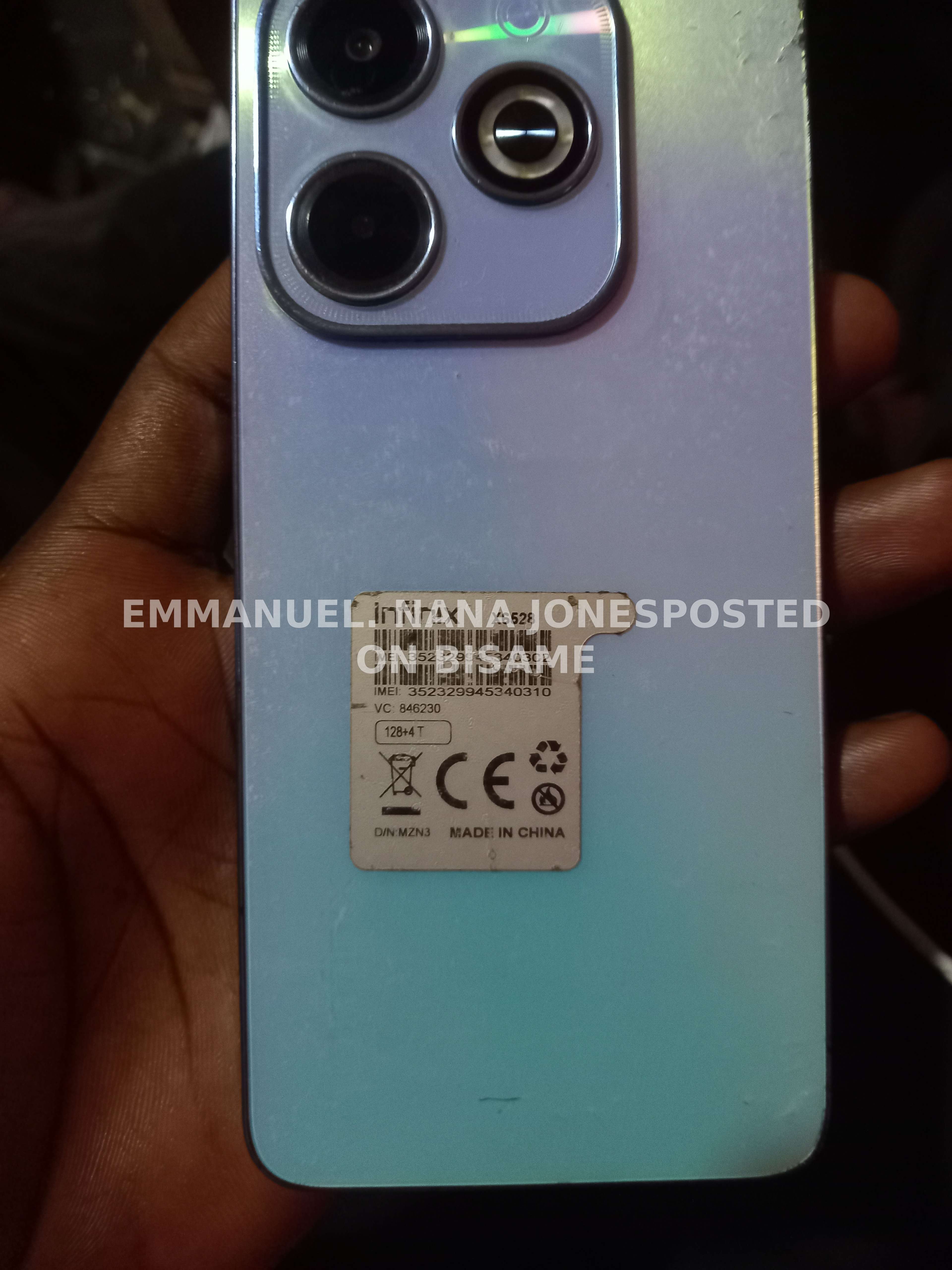 Infinix Hot 40i, 4GB Ram, 128GB, Used, Blue - Fingerprint not Working