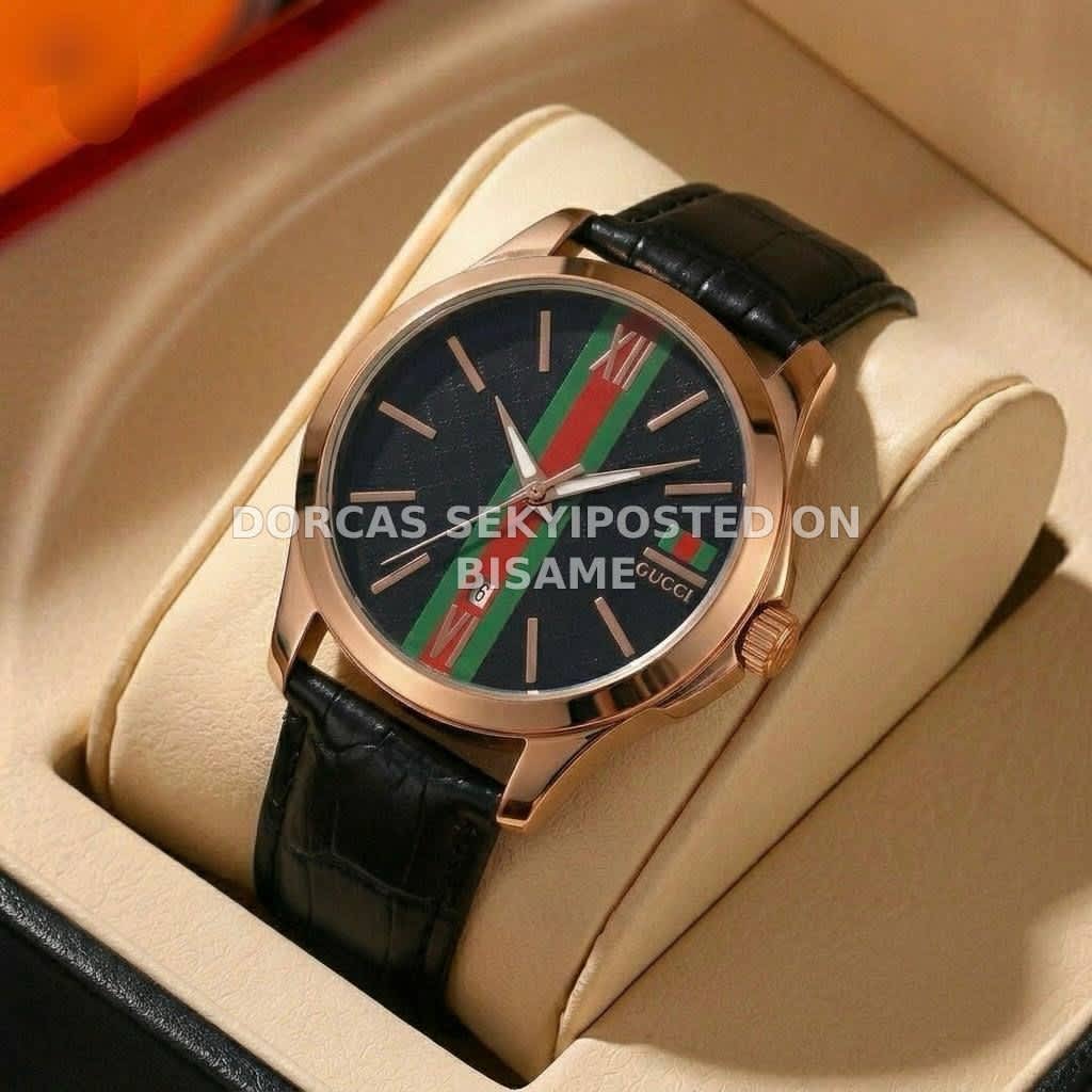 Gucci G-Timeless Rose Gold & Black Leather Watch with Green/Red Web Dial – YA1264079
