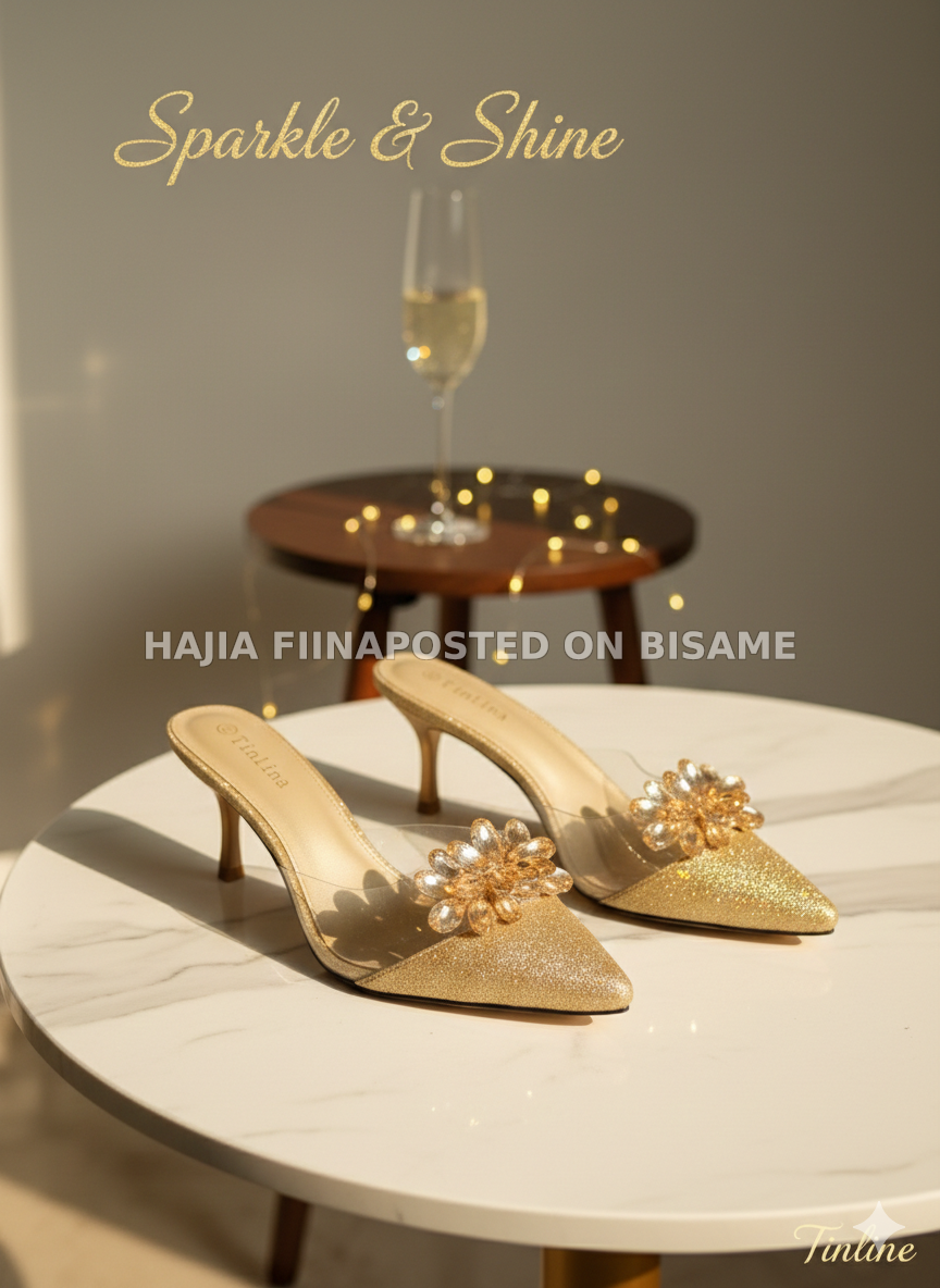 Ladies Gold Glittering Heels 