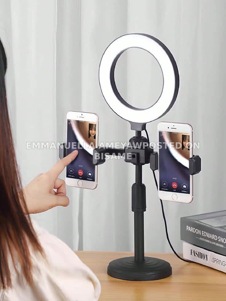 Ring light with double phone holder stand