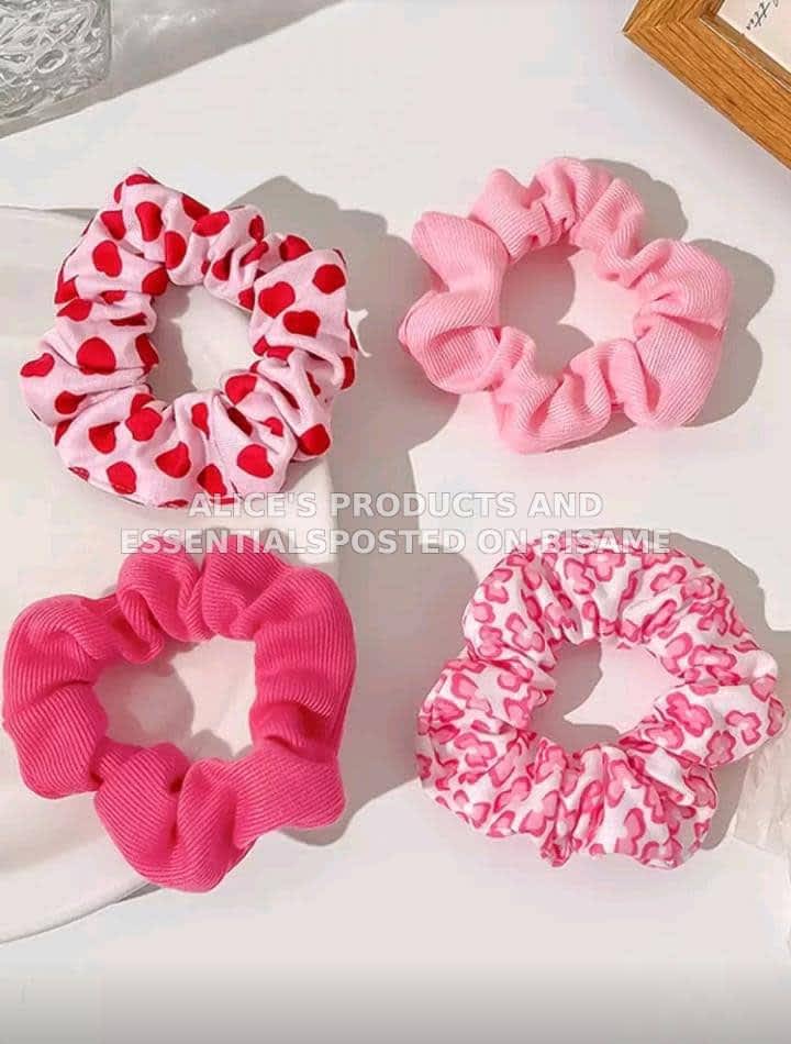 4pcs Y2K Style Girl's Pink Cute Valentine's Heart Knitted Hair Scrunchies