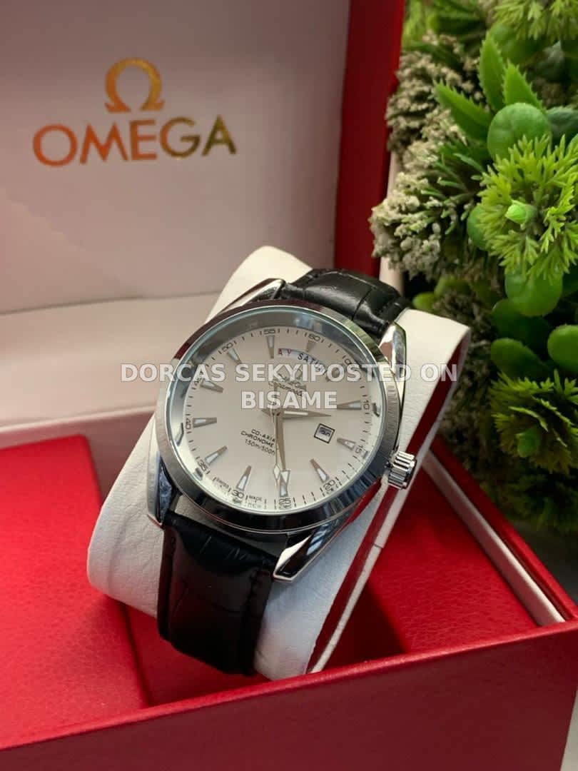 Omega Black Leather Strap Watch for Men – Everyday Watch Gift for Him