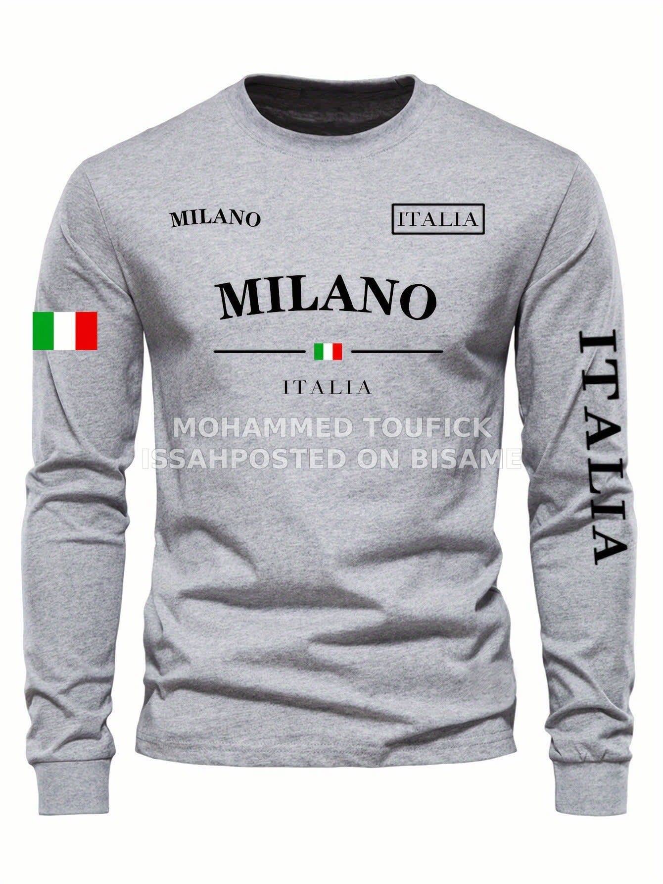 European American 3D Printing Long Sleeve T-Shirt Round Neck for Men