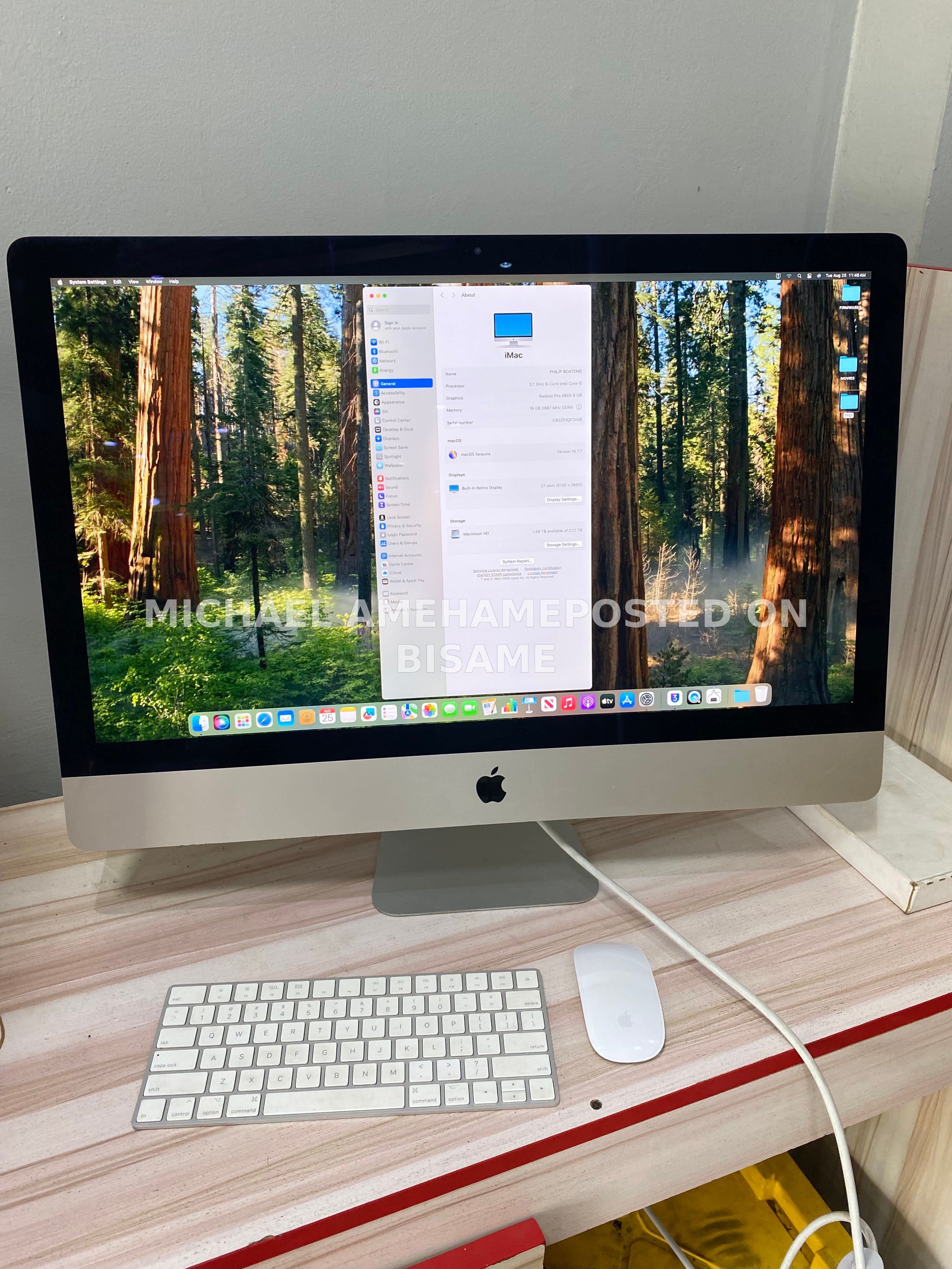 2019 iMAC i5 2TB SSD 16gig Ram 27inch 5k Retina Screen 8gig Dedicated Graphics Used Silver