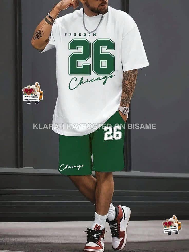 Men’s two-piece T-shirt and shorts streetwear.