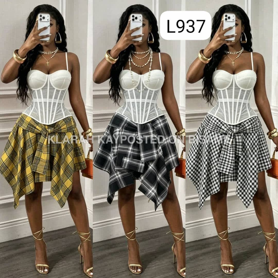 Glamorous two-piece corset top and skirt.