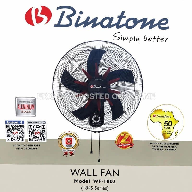 Binatone 18" Heavy Duty Wall Fan WF-1802 (1845 Series) - 120W, 5 Aluminium Blades, 3-Speed Control with Oscillation - Black