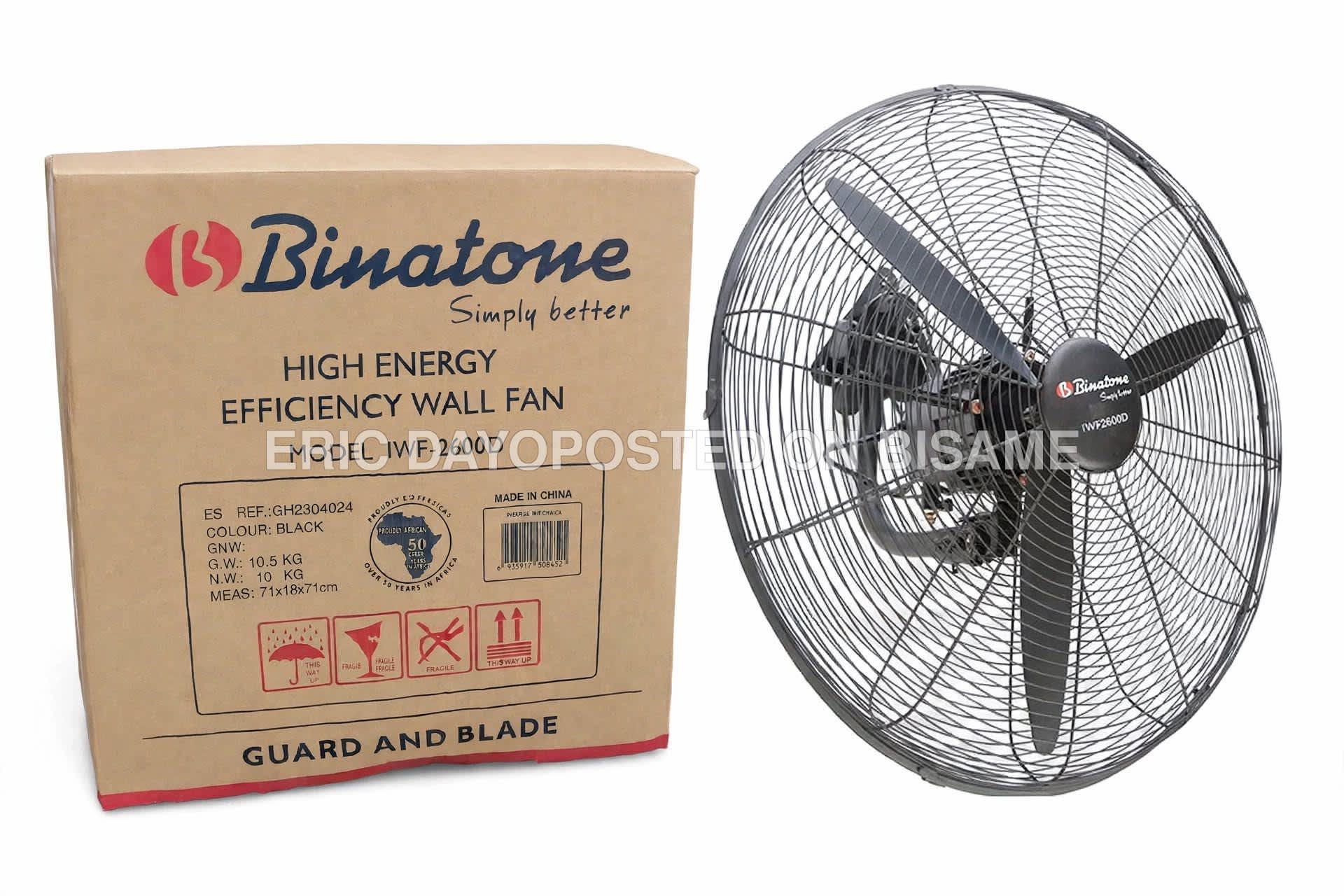 Binatone 26" Industrial Wall Fan IWF-2600D - Black - Brand New