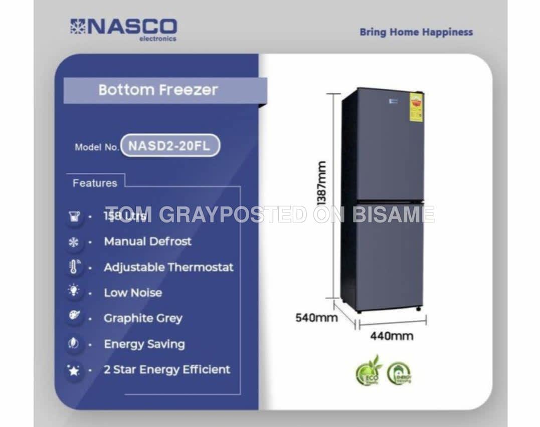 Nasco NASD2-20FL Double Door Fridge Bottom Freeer - 158 Litre Silver