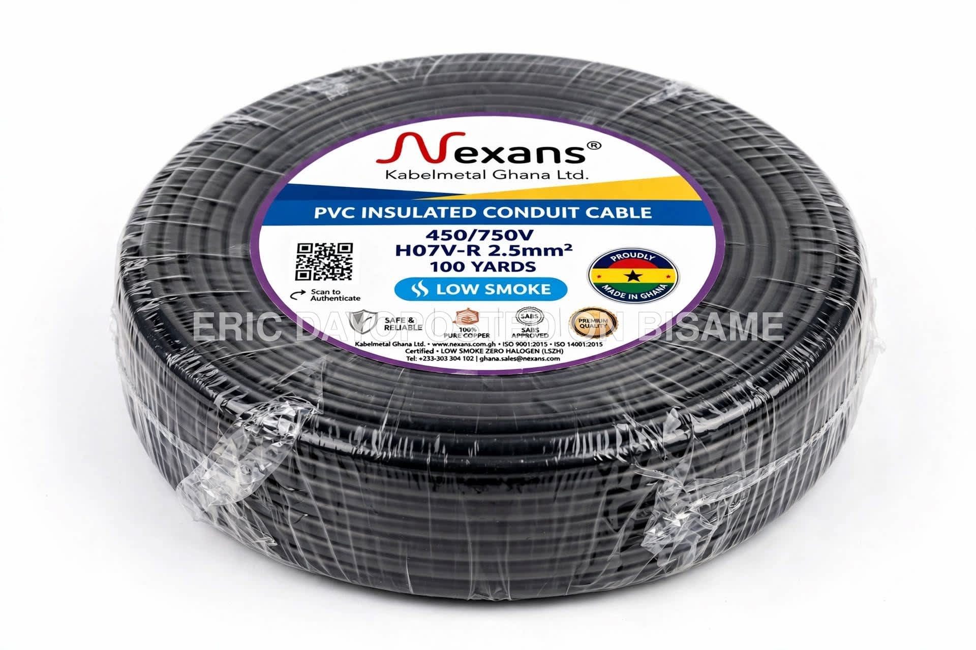 Original Nexans Kabelmetal Ghana 2.5mm² Low Smoke Conduit Cable - 100 Yards H07V-R 450/750V - Anti-Counterfeit QR Code - Made in Ghana