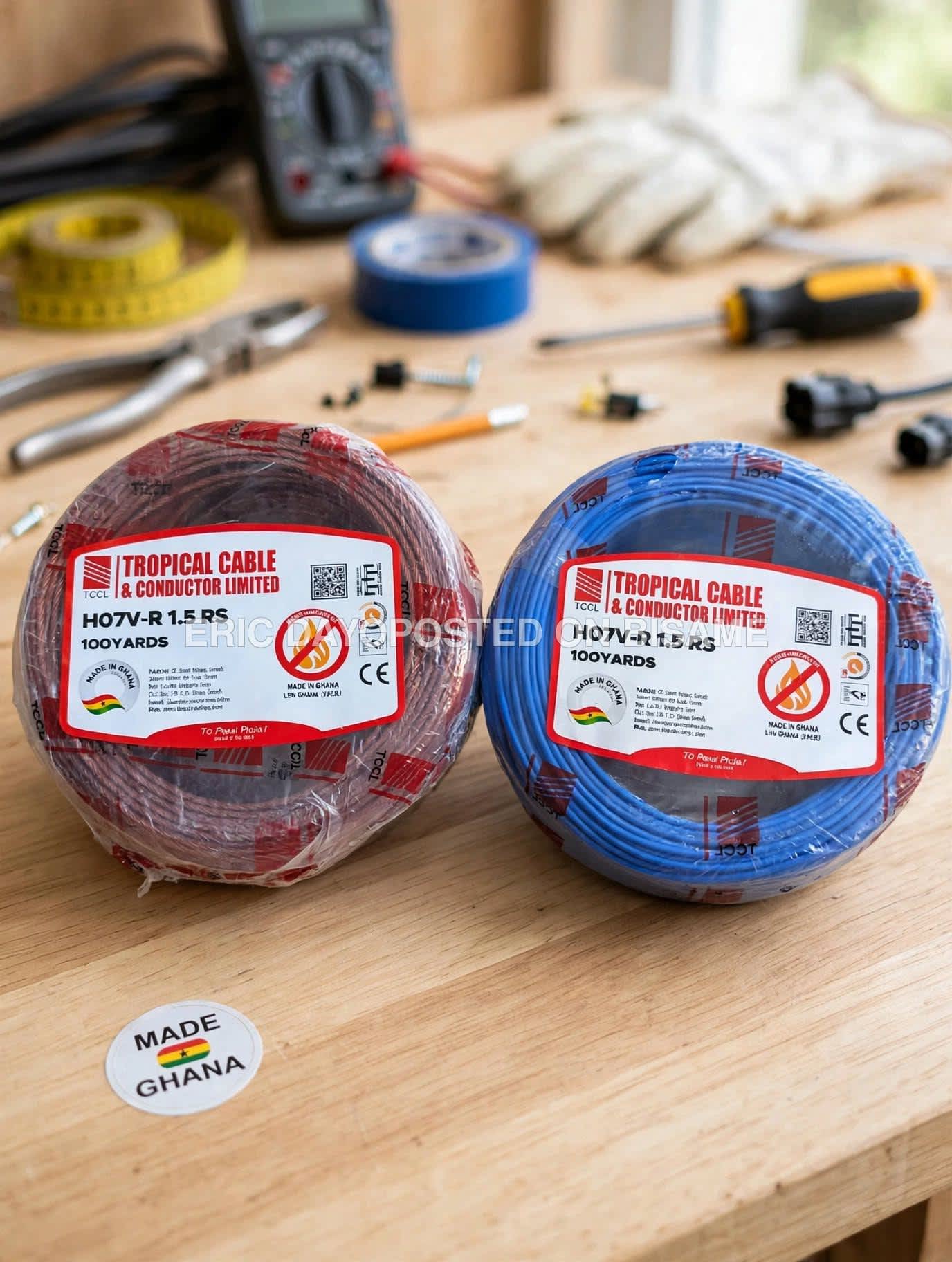 Tropical Cable 1.5mm x 100 Yards Original - Single Core Copper Wire H07V-R 1.5 RS - Made in Ghana - House Wiring / Lighting Cable