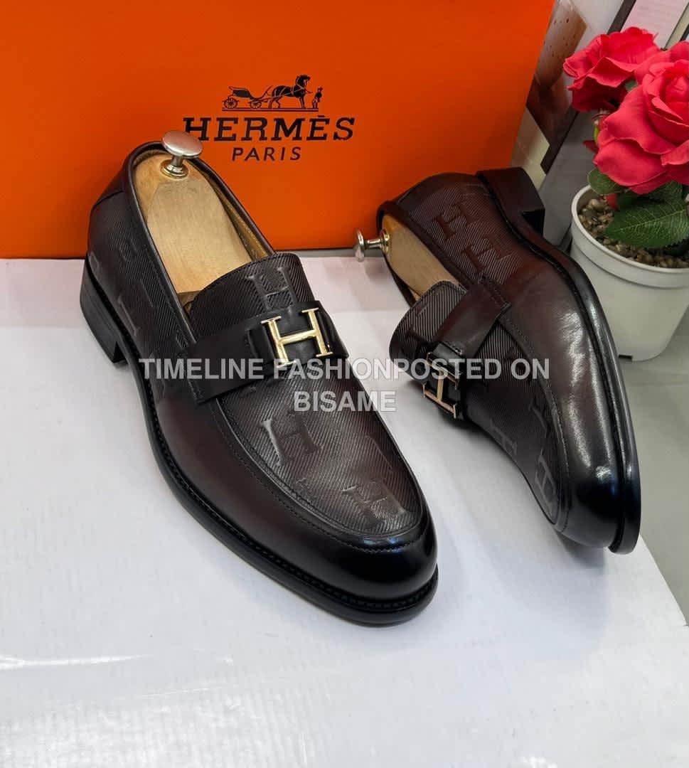 Coffee Brown Men's Leather penny Loafers Hermes Shoes