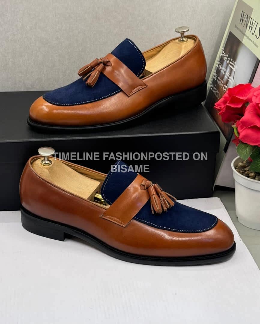 Navy Blue and Brown Tom Ford Ring my Bell Men's Leather Shoes Size 39-46