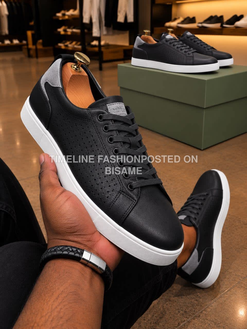 Black and White TIMBERLAND Men's Leather Lace Up Sneakers