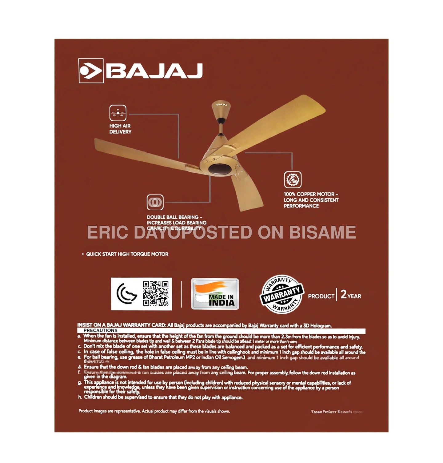 Bajaj 1200mm (48") Ceiling Fan