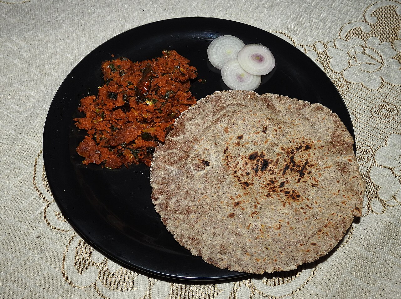 Jhunka Bhakri (Maharashtrian Spiced Gram Flour and Onion with Sorghum Flatbread)