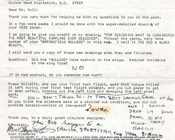 Letters Between Vern Clements and Bob Hall